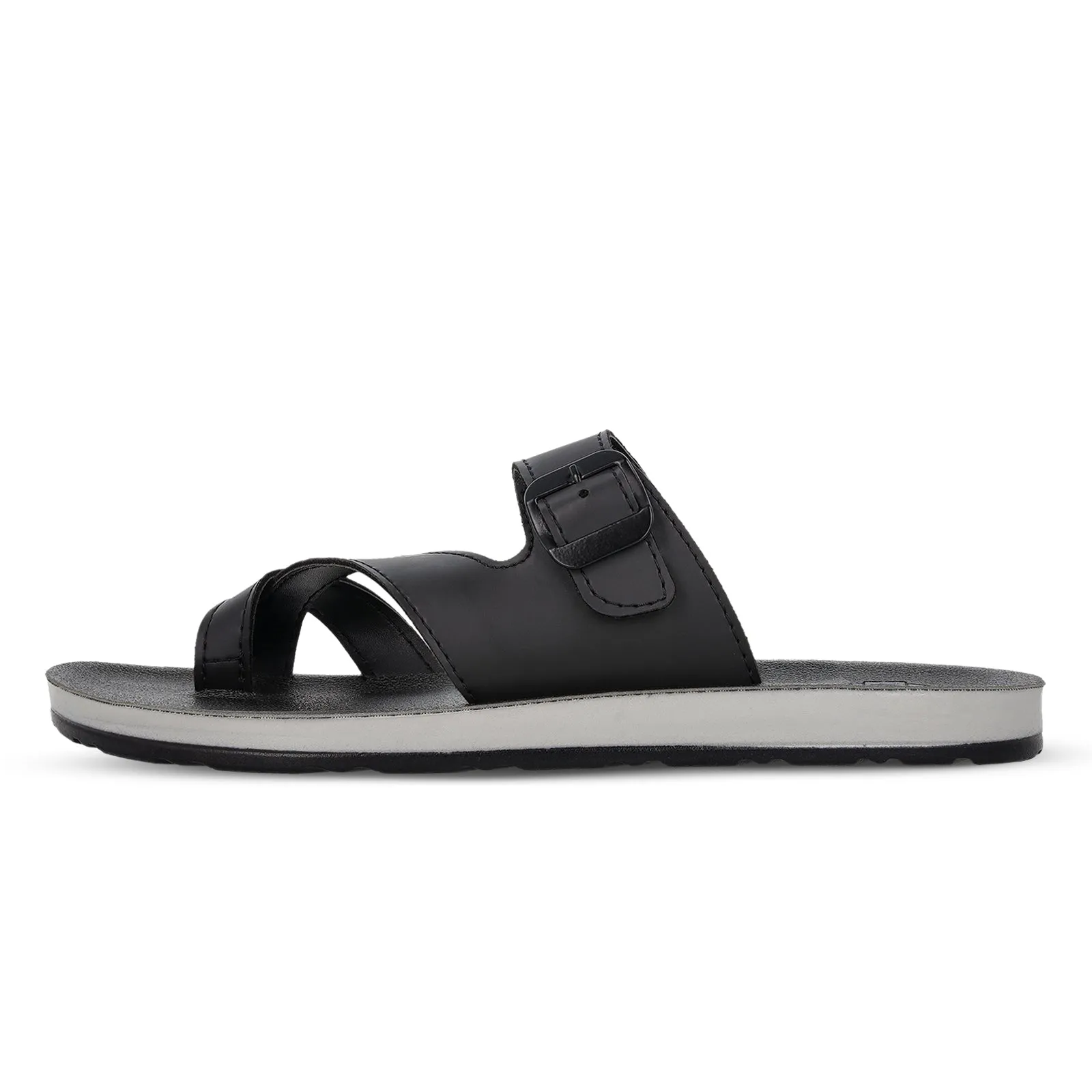 Walkaroo Men Cross Strap Slide Sandals  - 13320 Black