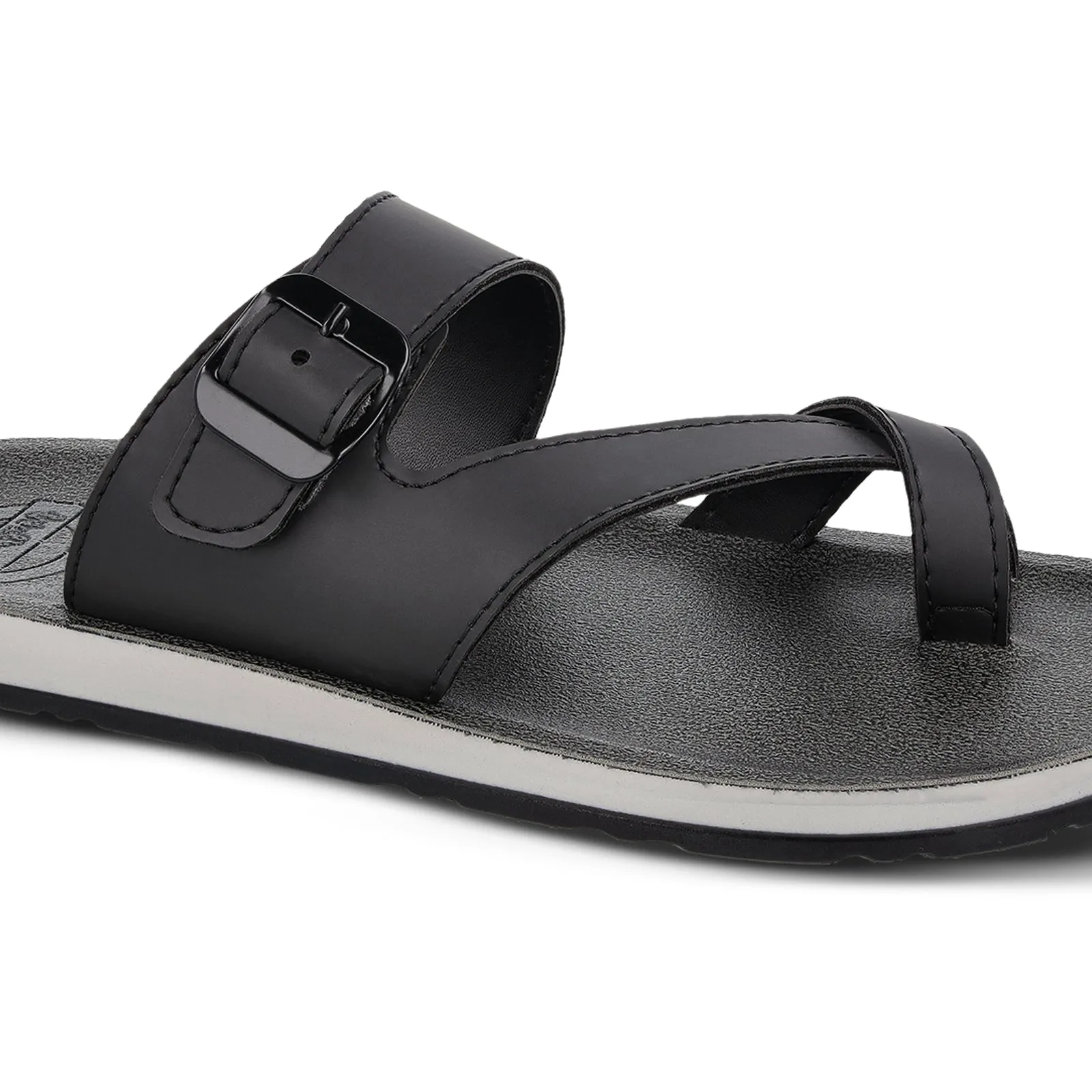 Walkaroo Men Cross Strap Slide Sandals  - 13320 Black