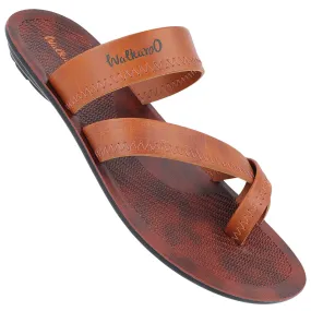 Walkaroo Men Cross Strap Slide Sandals  - WG5340 Tan