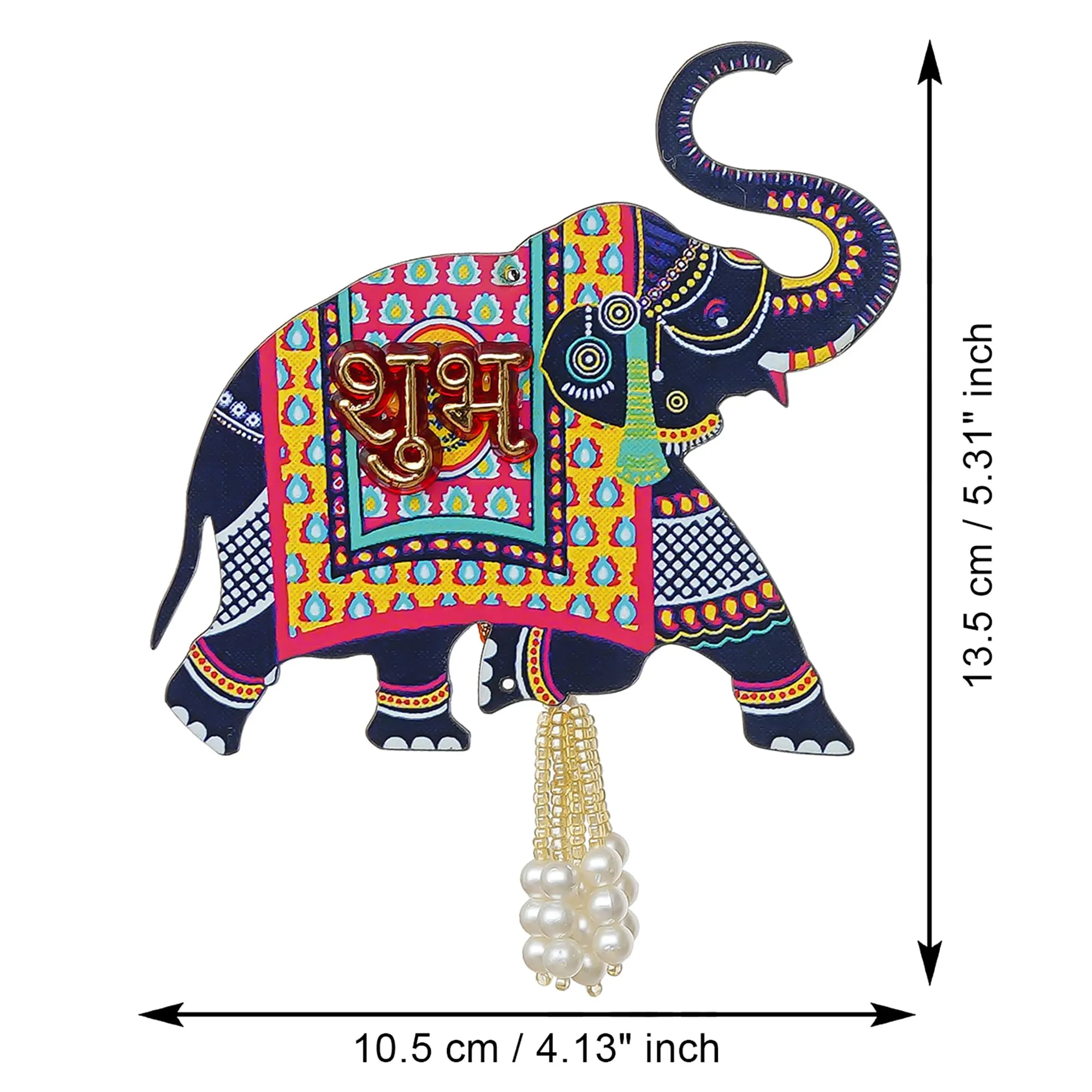 Webelkart Premium Elephant Designer Set of 2 with Shubh Labh Wall Hanging for Diwali Decoration| Wall Decor |Temple Decor Wall Hanging |Pooja and Home Decor Hanging (5.5" Inches)