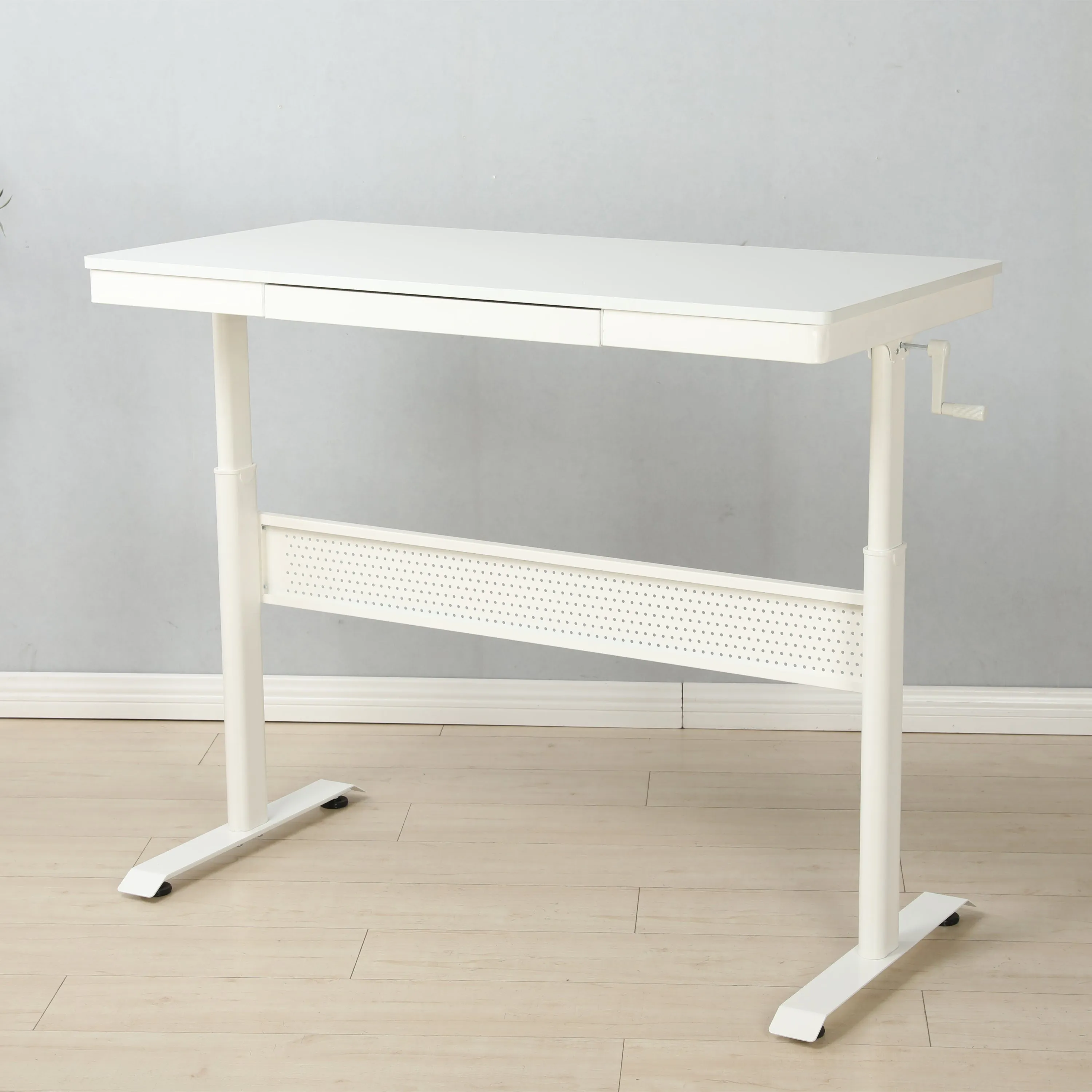 White Ergonomic Standing Desk 48x24 with Metal Drawer