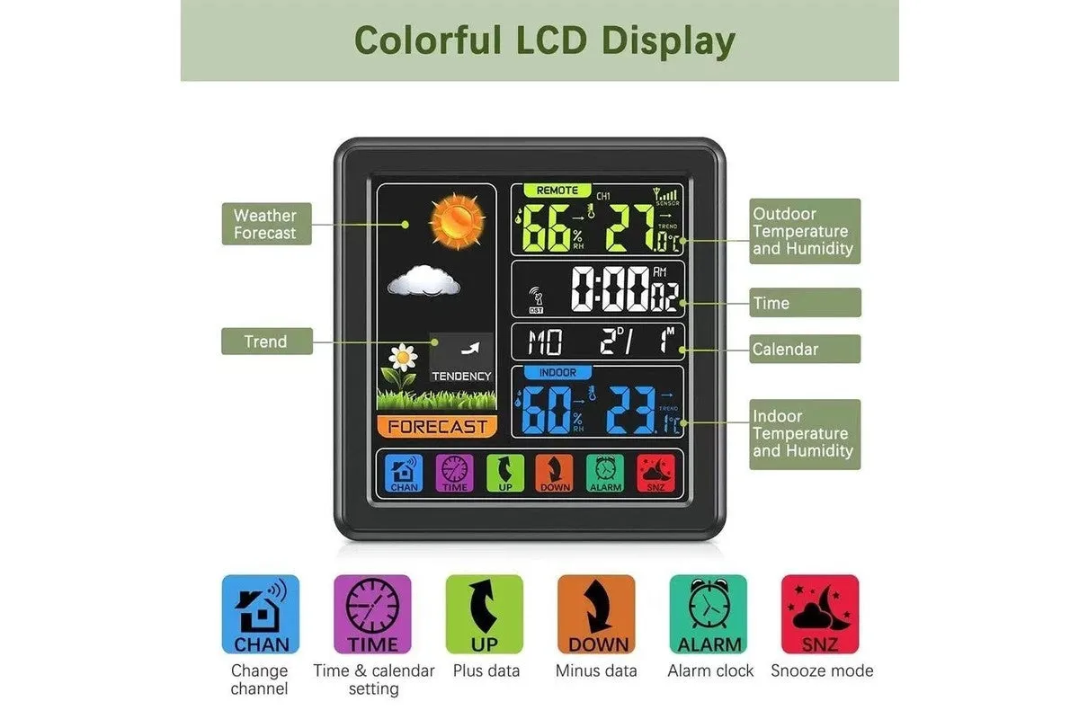 Wireless Weather Station Multi-function Colour Screen Indoor and Outdoor