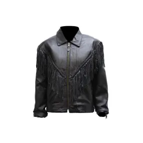 Women's Leather Motorcycle Jacket With Braid & Fringes, LJ246-01-DL