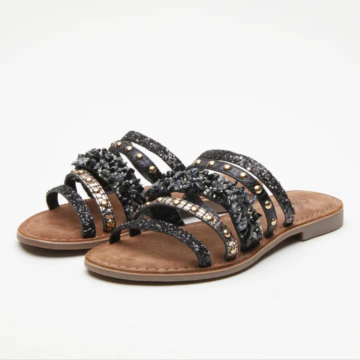 Women's Spring Step | Minerals Slide Sandals by Azura | Black Multi