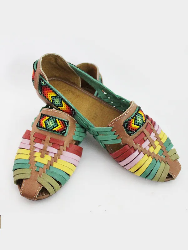 WOVEN BEADED & LEATHER SANDALS